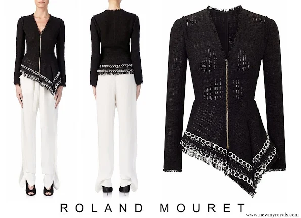 Queen Rania wore Roland Mouret Hayton open-weave cotton jacket and cotton trousers