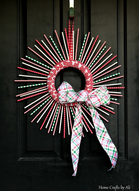 christmas holiday wreath decor DIY straws bow