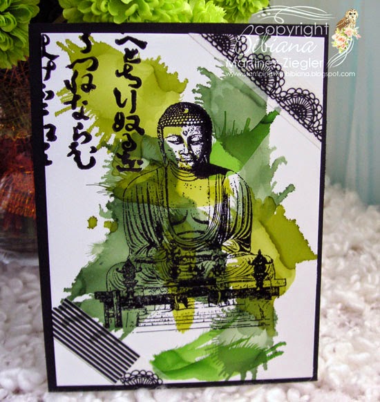 front Zen card 50 shades of green alcohol inks