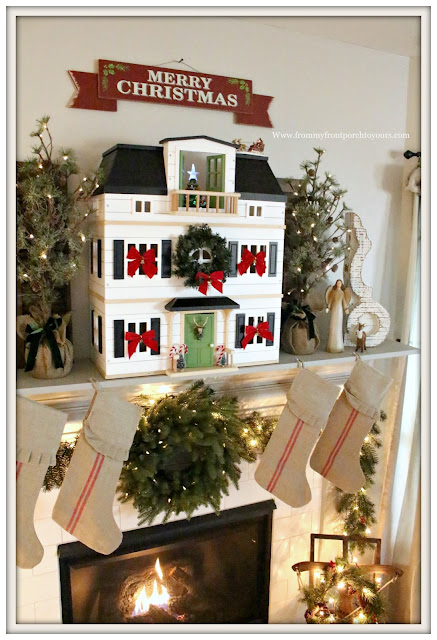 French Country -Farmhouse -Christmas Mantel-Hearth & Hand Doll House-Fixer Upper-Joanna Gaines-Balsam Hill Trees-From My Front Porch To Yours