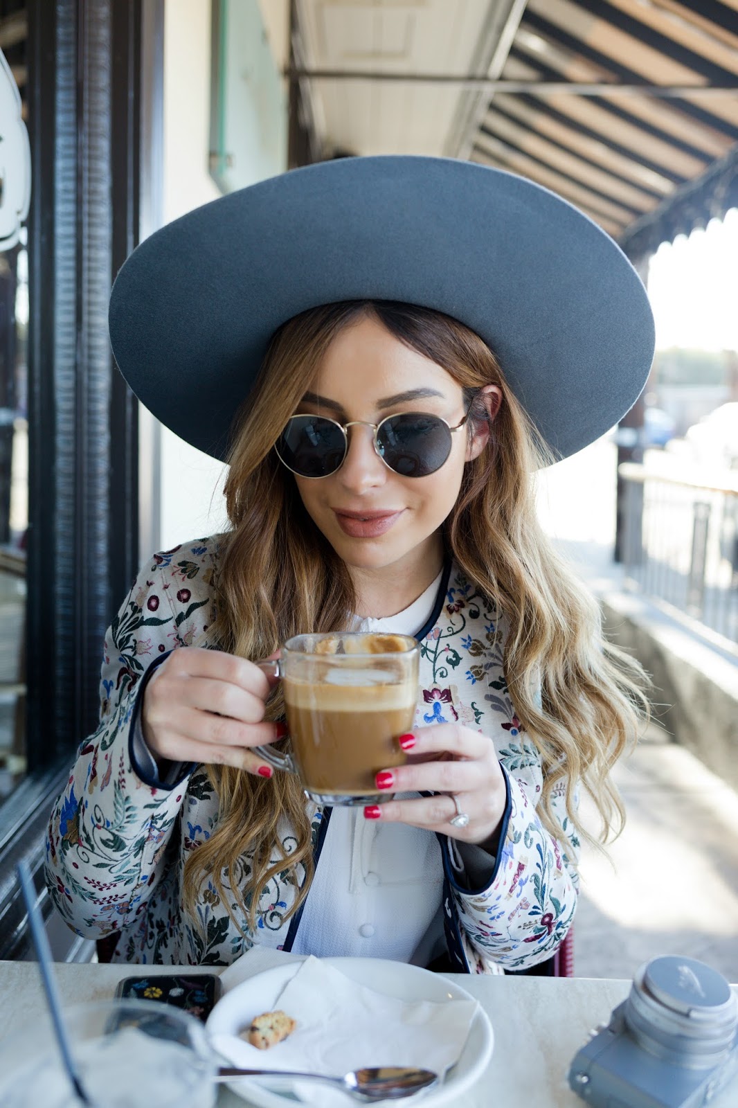 Stiletto Beats, new york and company, eva mendez, embroidered jacket, bell sleeve blouse, brixton hat, fringe jeans, los angeles blogger,