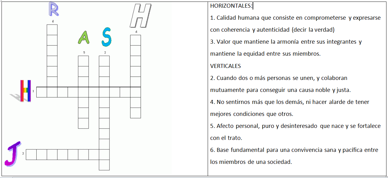 Crucigrama De Los Valores Para Niños miscursos3.blogspot.com
