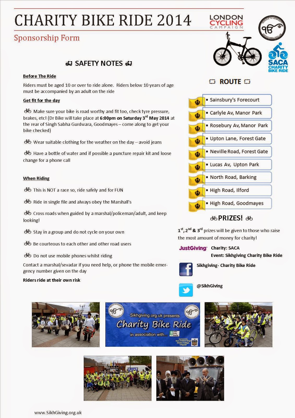 Charity Bike Ride Sponsorship Forms 2014