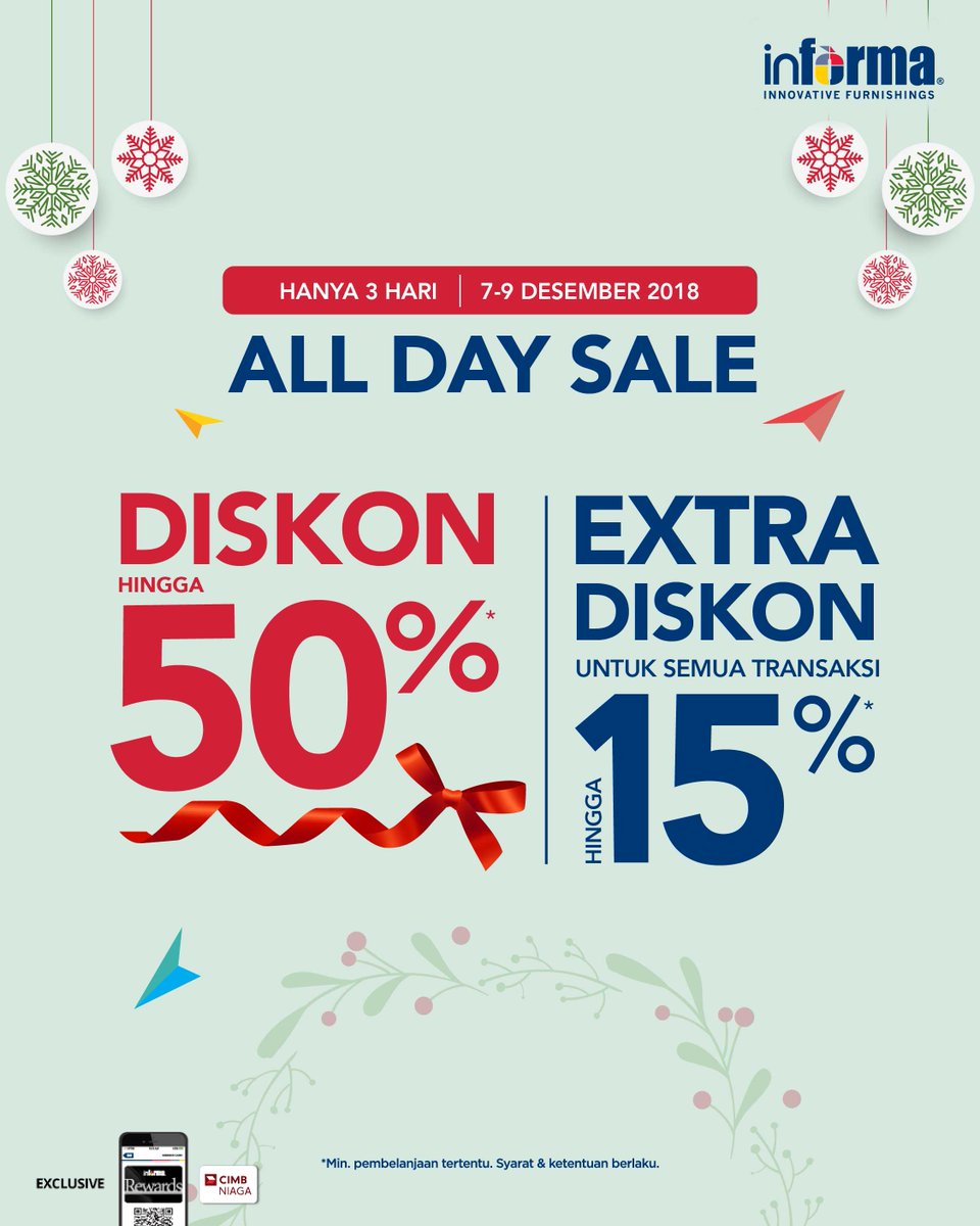 Informa - Promo All Day Sale Diskon s.d 50% + Ekstra Diskon 15 % (s.d 09 Des 2018)