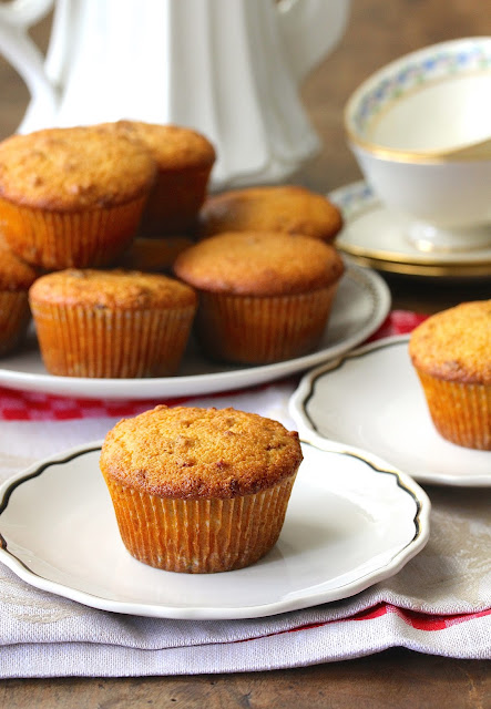 Cornbread Bacon Muffins with maple syrup and toasted pecans