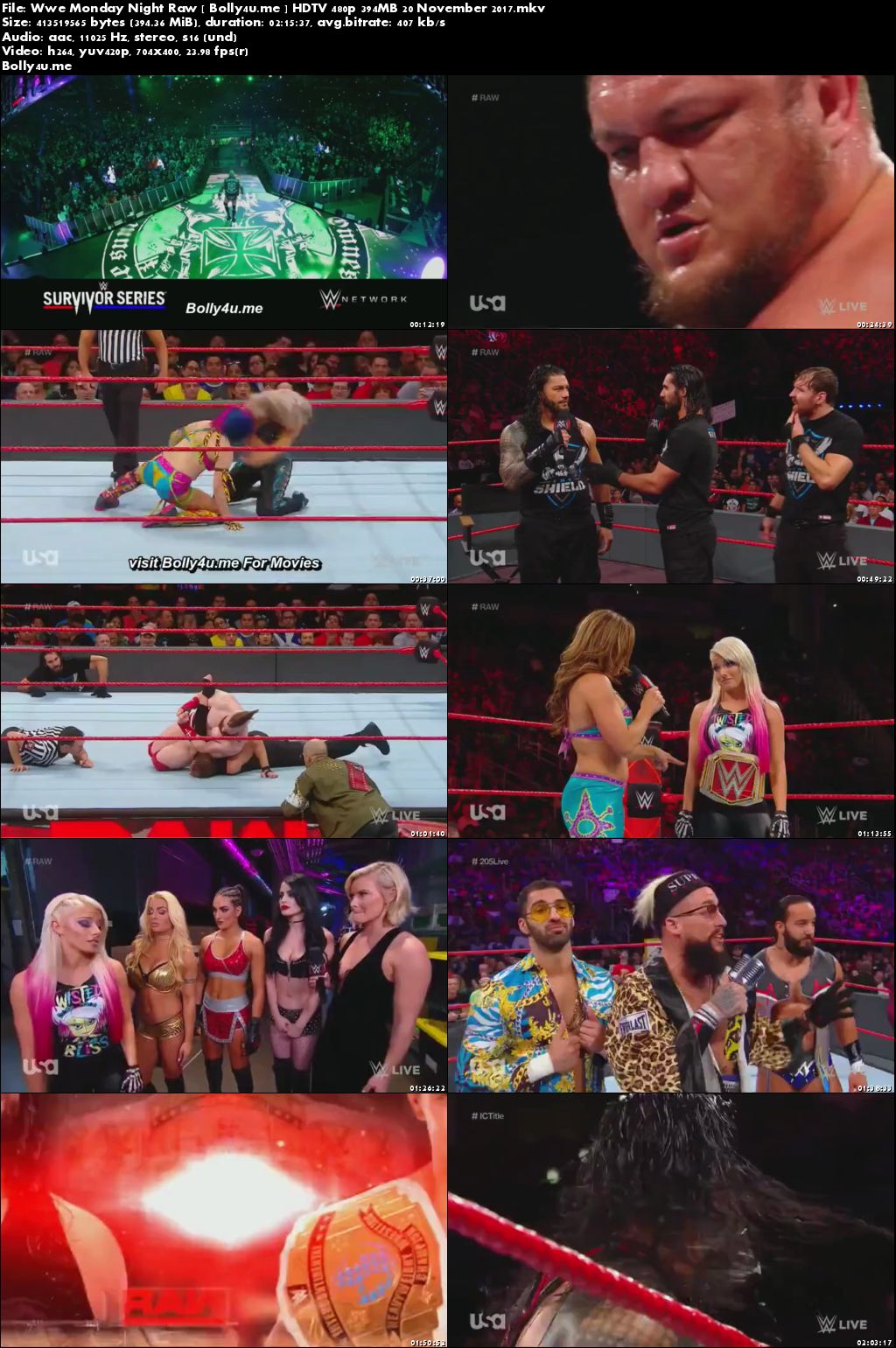 WWE Monday Night Raw HDTV 480p 400MB 20 November 2017 Download