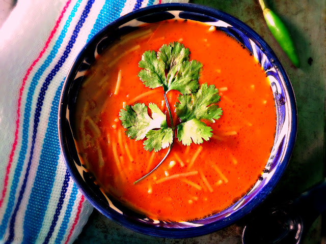 Mexican Fideo Soup w/ Four Chiles - lacocinadeleslie.com 