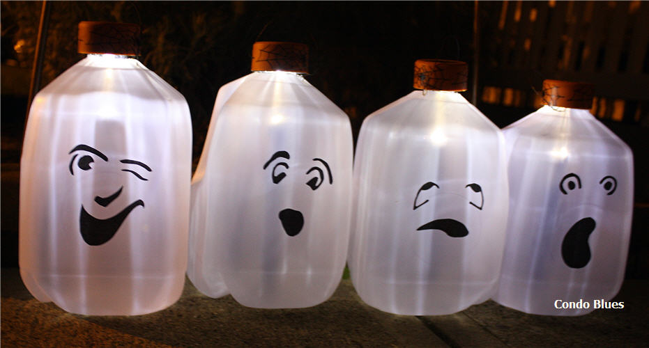 Condo Blues Make Solar Milk Jug Ghosts for Halloween