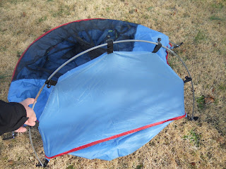 This is what the rear arch of your tent should look like. It wil not stand up by itself until it is guy roped