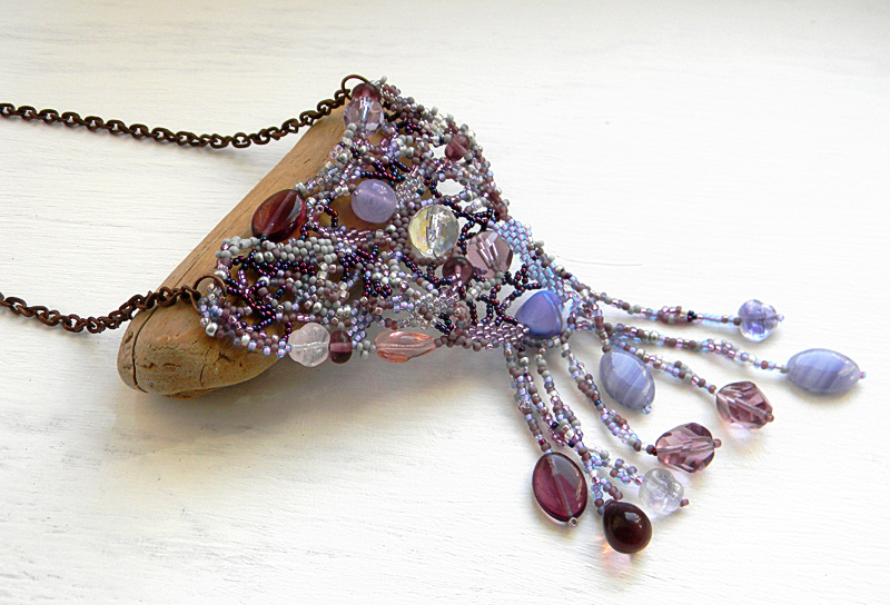 Purple freeform necklace beadwork jewelry beaded free form peyote