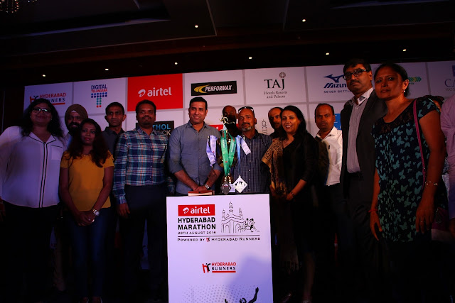 Hyderabad Runners Society and Bharti Airtel together with the Govt. of Telangana unveiled the specially designed Finisher's Medals and Corporate Trophy for the 6th Edition of the Airtel Hyderabad Marathon. Hyderabad Runners Society and Bharti Airtel together with the Govt. of Telangana unveiled the specially designed Finisher's Medals and Corporate Trophy for the 6th Edition of the Airtel Hyderabad Marathon.
