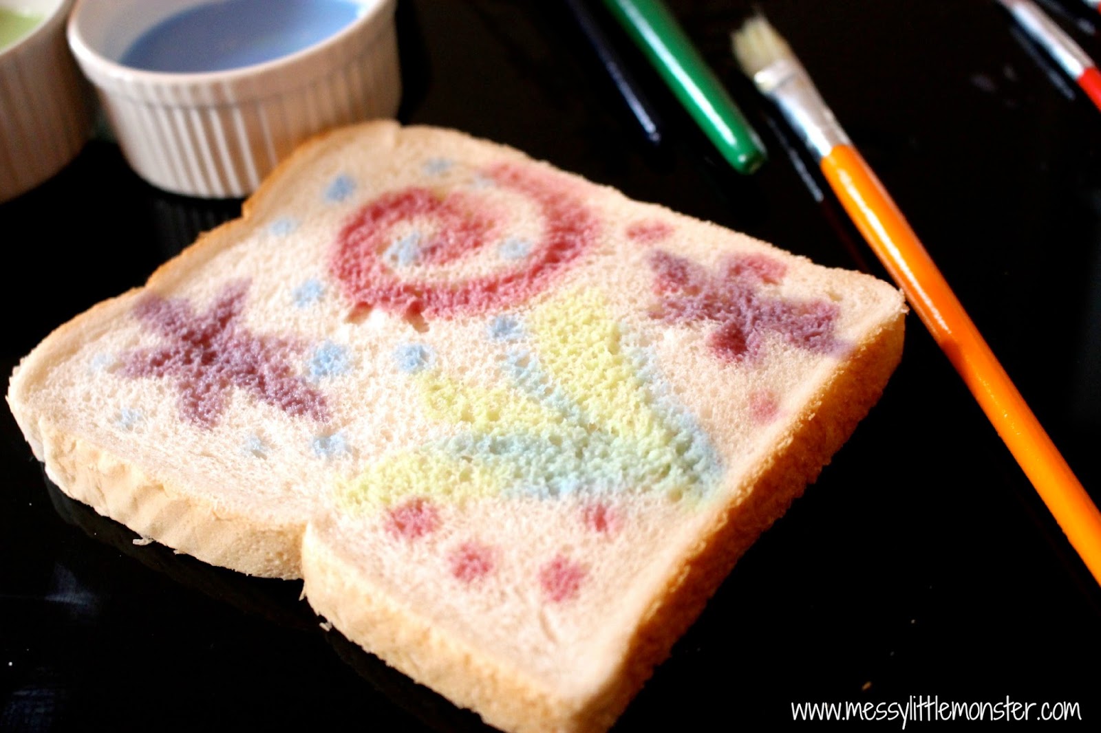 Painted firework toast.  a simple edible paint recipe.  paint firework designs to celebrate bonfire night or new year