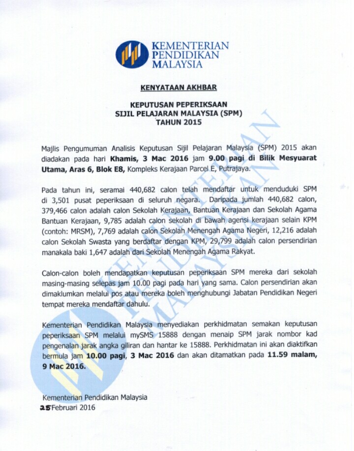 Hebahan  Pengambilan Slip Keputusan Peperiksaan Sijil Pelajaran