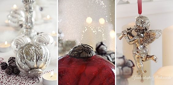 Weihnachtsdeko Ideen in den traditionellen Farben rot weiß und silber
