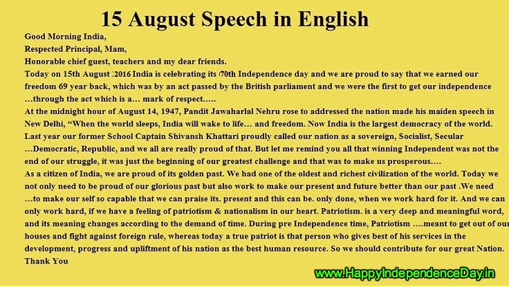 speech on independence day india of my dreams