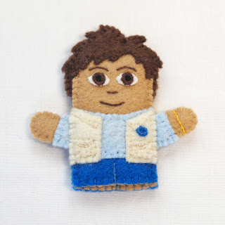 Diego felt finger puppet from a Dora the Explorer project for a friend, handmade by Joanne Rich.