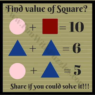 Find the value of Square (S). C + S = 10 T + T = 6 C + T = 5