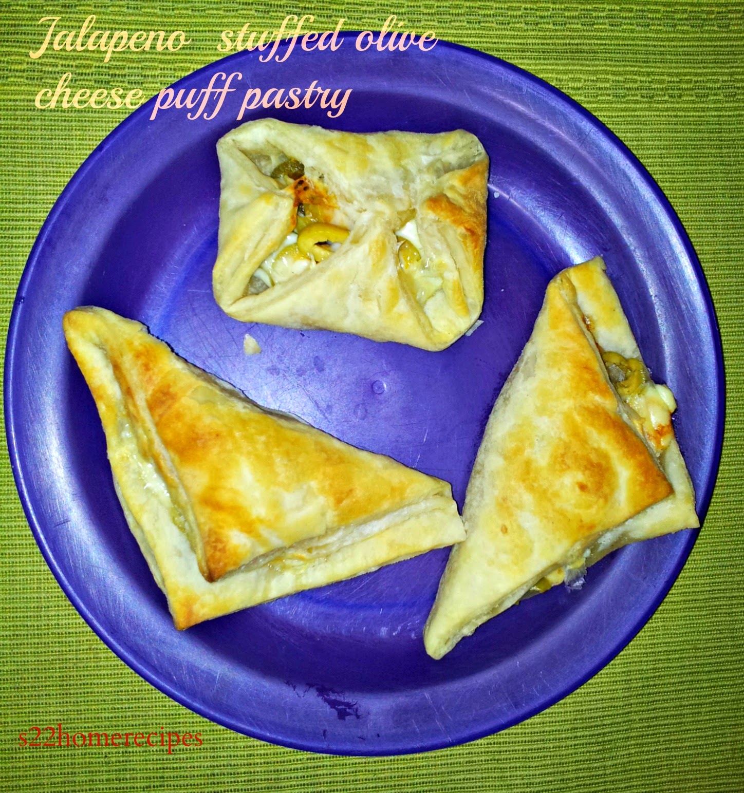 Jalapeno stuffed olive and cheese puff pastry