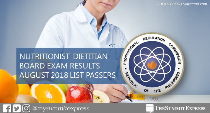 FULL RESULTS: August 2018 Nutritionist Dietitian board exam list of passers