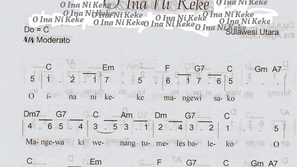 Not Angka Lagu O Ina Ni Keke Lagu Daerah Sulawesi Utara Not Lagu Angka Pianika