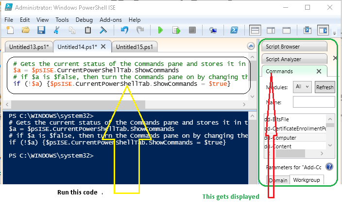 HodentekHelp: How do you display Commands pane in Windows PowerShell?