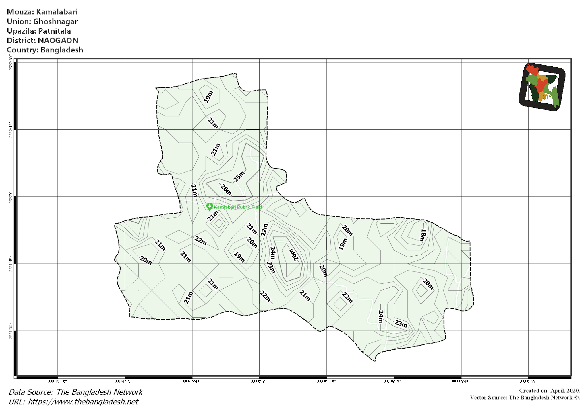 Map of Kamalabari Mouza of Patnitala Upazila, NAOGAON, Bangladesh.