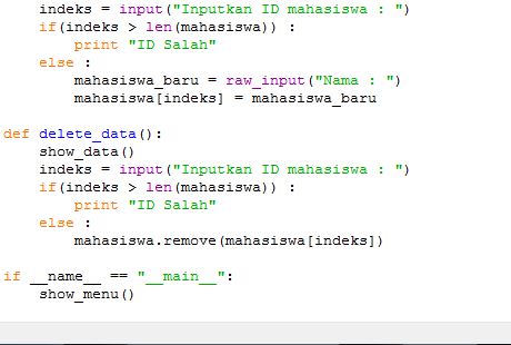 PROGRAM MENU MENGGUNAKAN ARRAY DAN FUNGSI PADA PYTHON