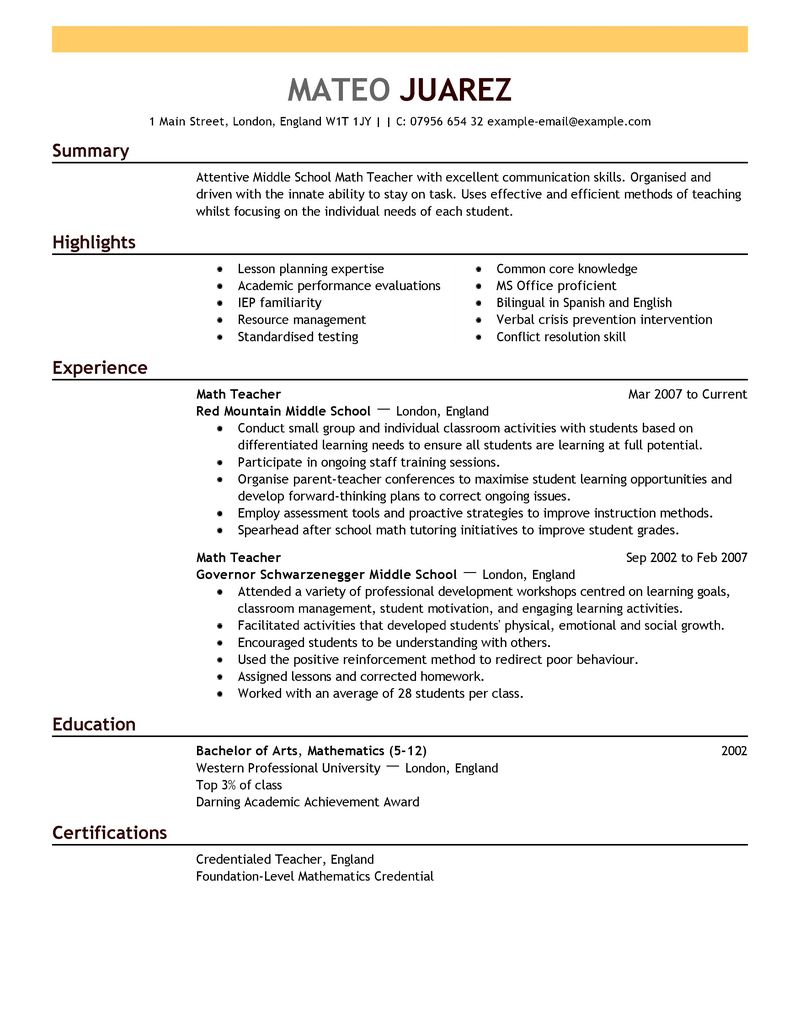 English tutor resume example