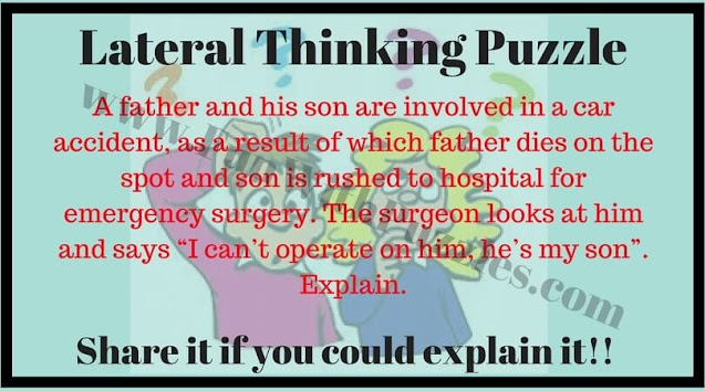 Lateral Thinking Puzzle: A father and his son are involved in a car accident, as a result of which father dies on the spot and son is rushed to hospital for emergency surgery. The surgeon looks at him and says "I can't operate on hun he's my son". Explain.