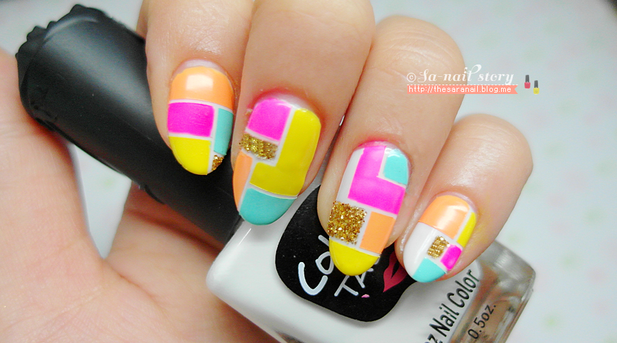 SARA NAIL: Colorful block line tape nail art for summer