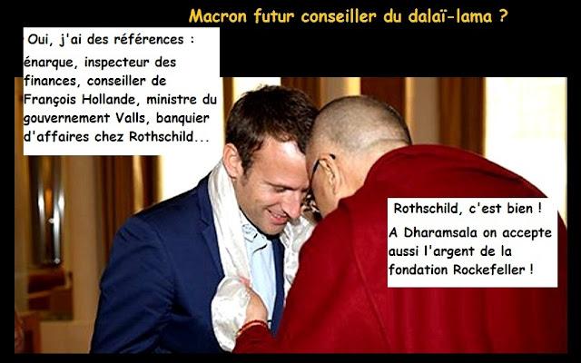 Dalai Lama.... Agent de la CIA....Le meilleur ami du criminel de guerre : Busch.... Emmanuel-Macron-et-le-Dalai-Laml