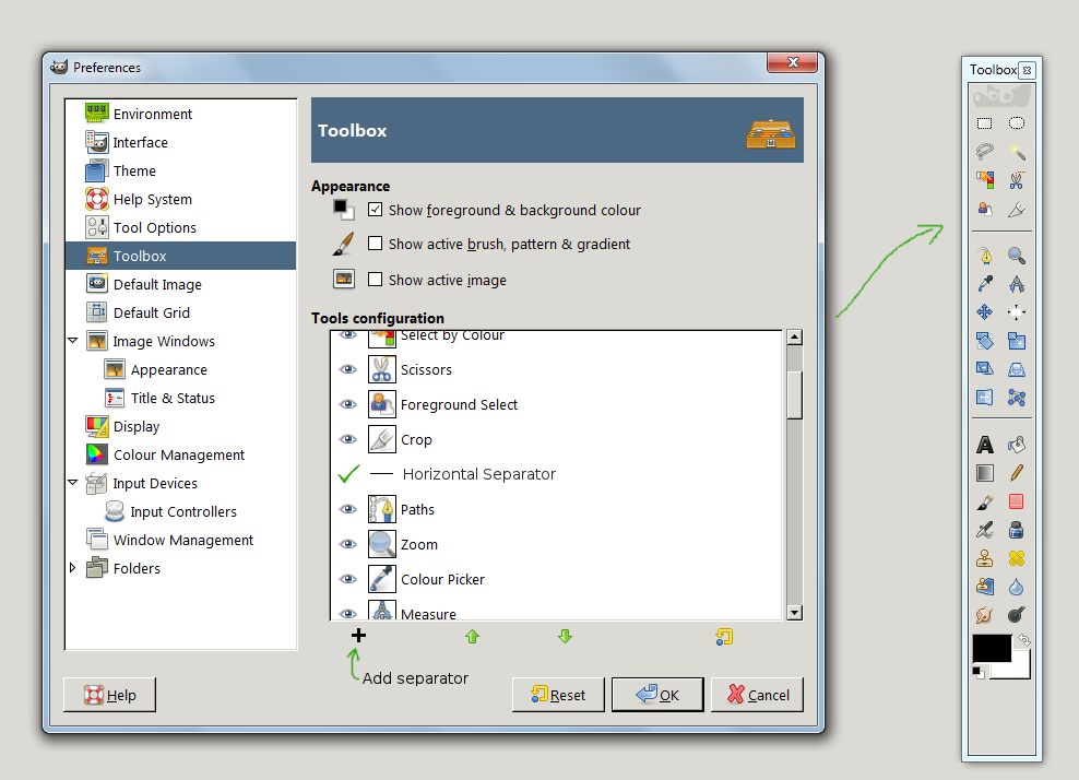 GIMP UI brainstorm separator