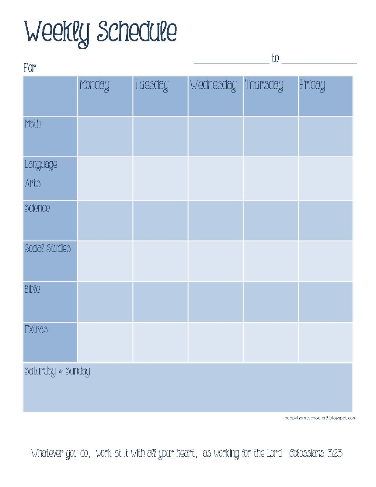 Free Printable Weekly School Planner