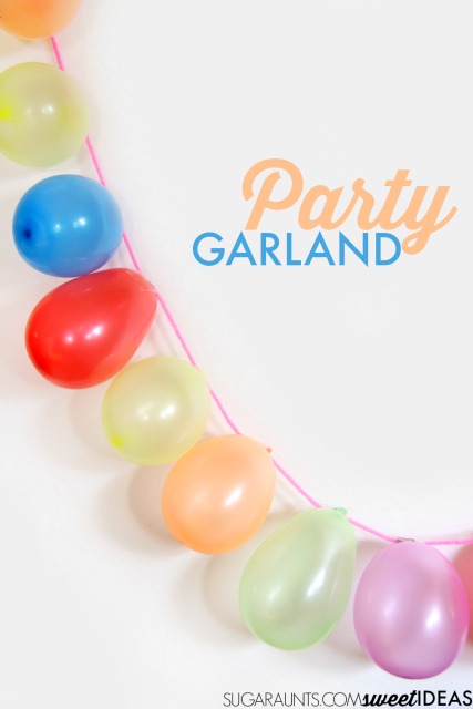 Balloon garland for parties- This would be perfect for kids' birthday parties as a photo backdrop, tablescape feature, or strung across the room.