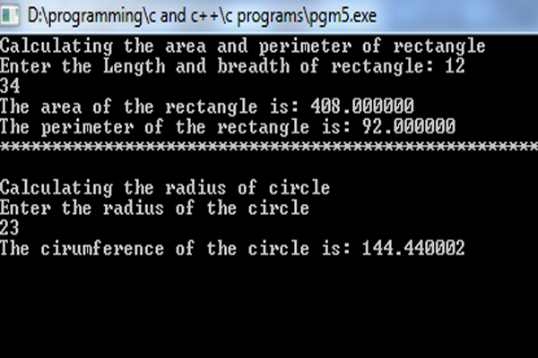 C Program 7: To find the area and perimeter of rectangle and ...