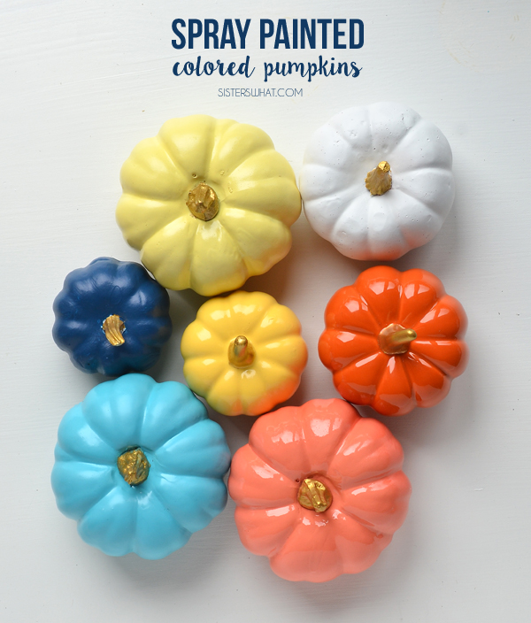 spray paint some fake pumpkins with fun colors and paint the top gold, so easy and fun!!