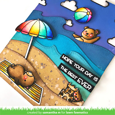Best Beach Day Ever Card by Samantha Mann for Lawn Fawnatics Challenge, Lawn Fawn, Beach, Cards, handmade cards, Distress Oxide Inks, Ink blending, heat embossing, #lawnfawn #lawnfawnatics #distressoxide #inkblending #cards #beachday