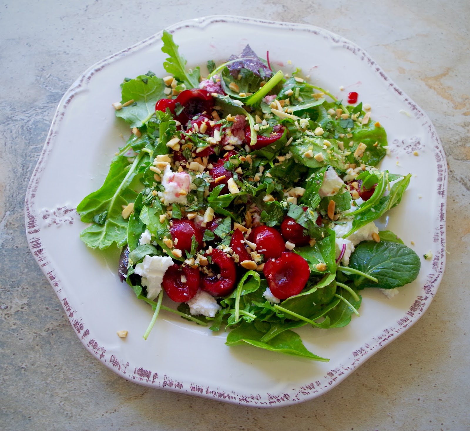 Goat Cheese and Cherry Salad with Almond and Basil Gremolata