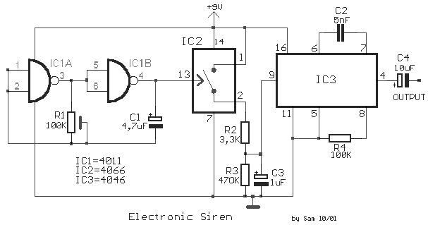 Simple Electronic Siren Schematic Diagram | Super Circuit Diagram