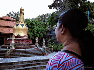 Traveler Woman Enjoy The Monastery Atmosphere With Vajra Building At Buddhist Temple In Bali Indonesia