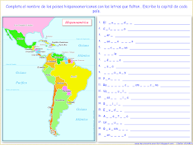 Me encanta escribir en español: Mapa de Hispanoamérica