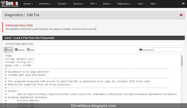 DriveMeca personalizando la pagina de error de SquidGuard en pfSense