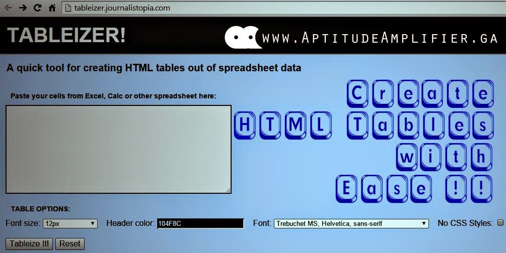 create html tables with tableizer aptitude amplifier html table size