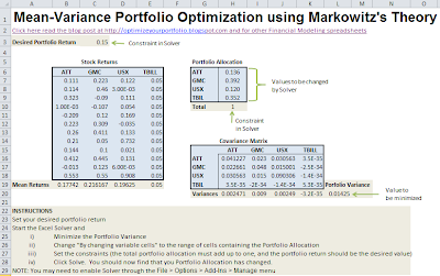 Mean-Variance optimzation with Excel