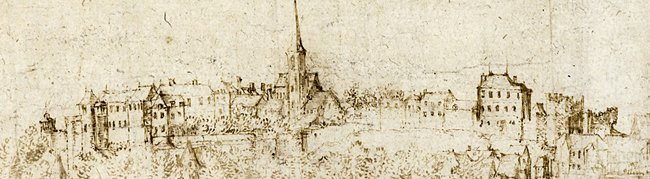 Fortified town, drawing, Bruegel