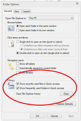 Hapus file yang terakhir digunakan dan folder yang sering digunakan dari Quick Access