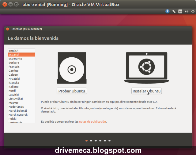 DriveMeca instalando Linux Ubuntu Xenial Xerus 16.04 LTS paso a paso