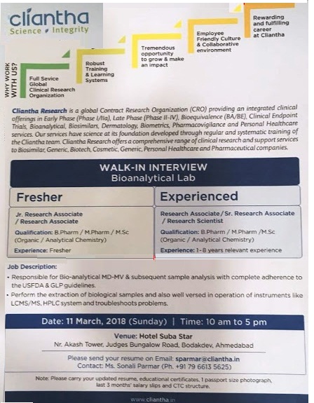 cliantha research walk in interviews for freshers associate sr star interview system