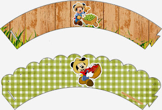 Kit de Mickey Granjero para Imprimir Gratis. Wrappers para cupcakes de Mickey Granjero Congelada.