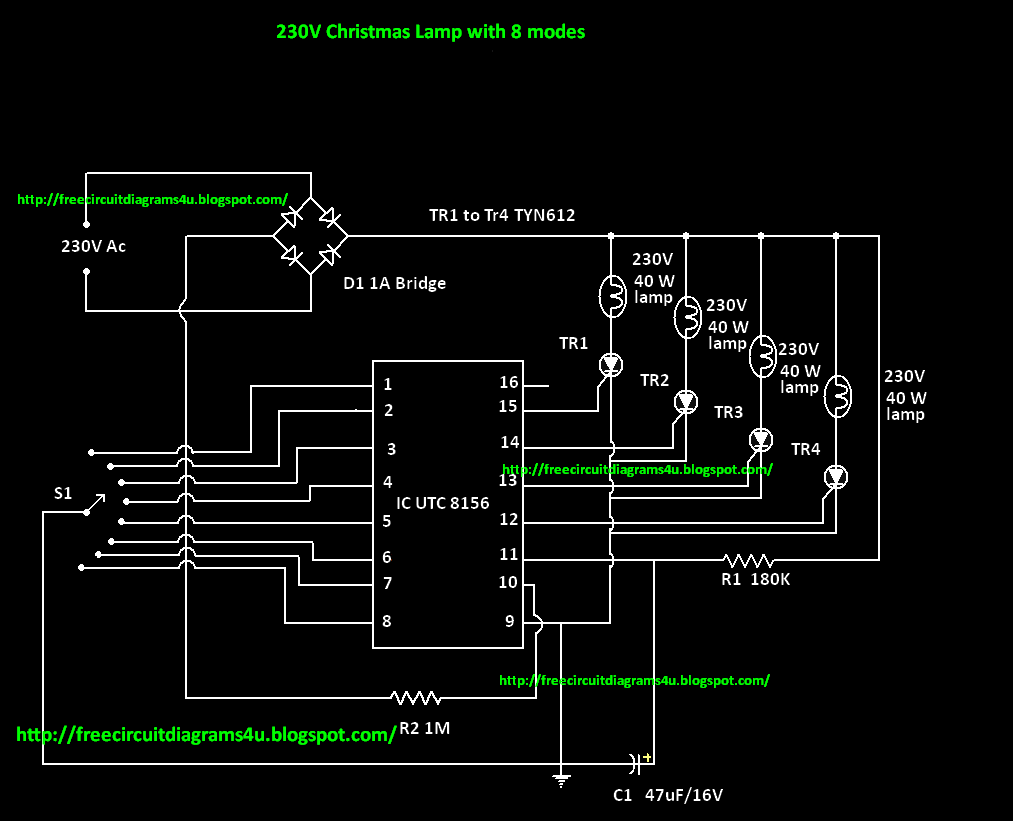 FREE CIRCUIT DIAGRAMS 4U 230 V Christmas lamp with 8 modes